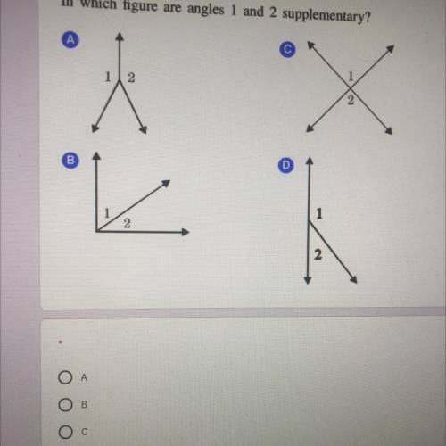 In which figure are angles 1 and 2 supplementary?