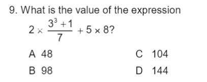 What is the value of the expression: 2x[(3^3+1)/7] + 5 x 8?