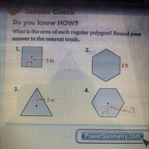 What is the area of each

of each regular polygon? Round your answer to the nearest tenth. Can y’a