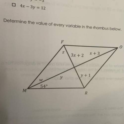Determine the value of every variable in the rhombus below