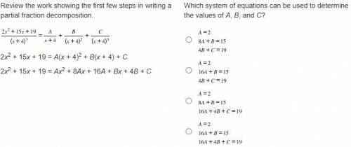 Which system of equations can be used to determine the values of A, B, and C?