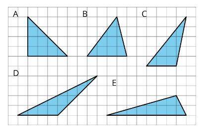 Examine the image closely, and select ALL the triangles with an area of 8 square units.