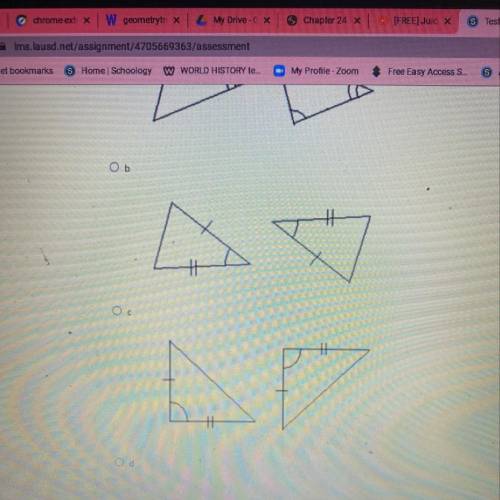 Question 10 (45 points)
Which pair of triangles is congruent by ASA?
OL
th