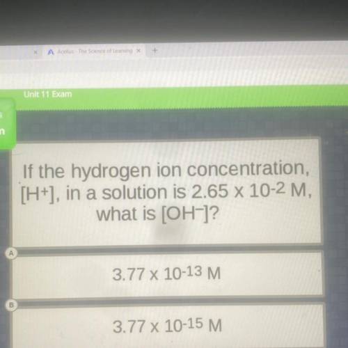 If the hydrogen ion concentration, [H+], in a solution is 2.65 x 10-2 M, what is [OH-]?
