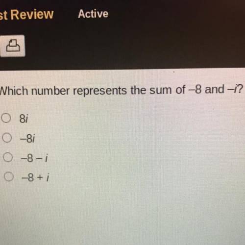 Which number represents the sum of -8 and -i?
8i
-8i
-8-i
-8 + i