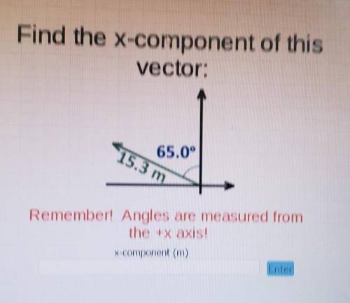 Find the x-component of this

vector:15.3 m65.0°Remember! Angles are measured fromthe +x axis!x-co
