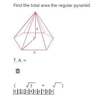 Find the total area of the square pyramid.T.A. =Answer must be in Radical Form.