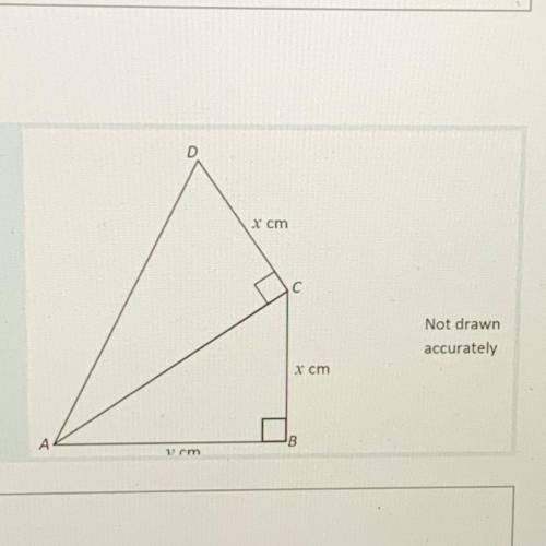 ABC and ACD are right angled triangles.

BC = CD = x cm
AB = y cm
Work out an expression for AD in