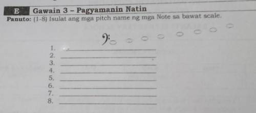 E Gawain 3 - Pagyamanin Natin

Panuto: (1-8) Isulat ang mga pitch name ng mga Note sa bawat scale1