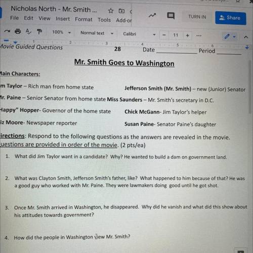I need on question 3 please. It’s questions about the film Mr smith goes to Washington