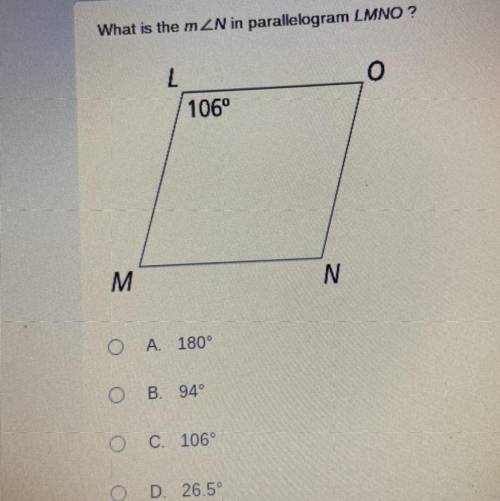 What is the m N in parallelogram LMNO? please help and show work!!