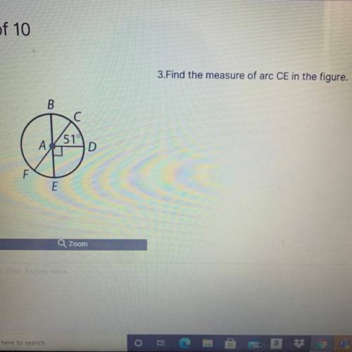 PLEASE HELP!!!
Find the measure of arc CE in the figure.