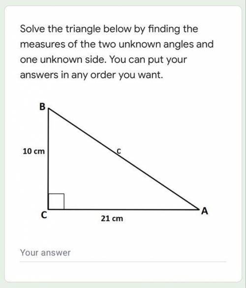 Solve the triangle below by finding the measure of the two unknown angles and one unknown side.

P