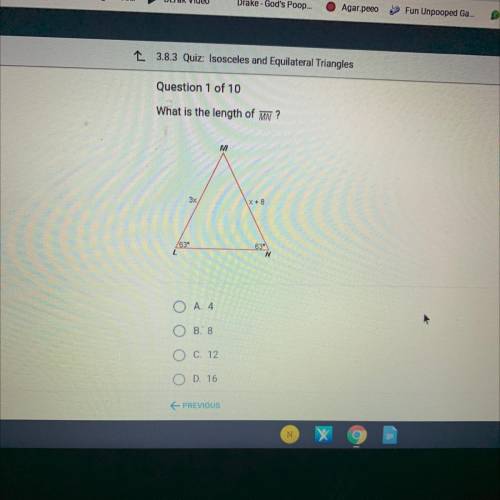 L 3.8.3 Quiz: Isosceles and Equilateral Triangles

Question 1 of 10
What is the length of M?
M
3x