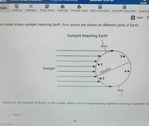 The model shows sunlight reaching Earth. Four points are shown on different parts of earth.

based