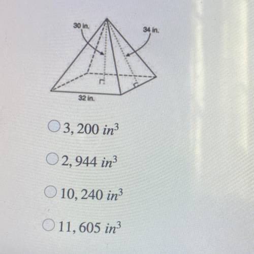 Question 6 (1 point)
What is the volume of the square-based pyramid below?
