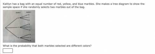 Kaitlyn has a bag with an equal number of red, yellow, and blue marbles. She makes a tree diagram t