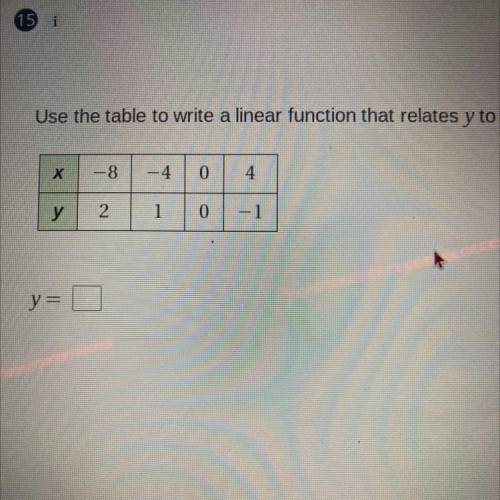 Use the table to write a linear function that relates y to x.