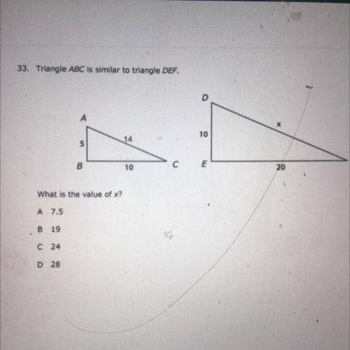 Triangle ABC is similar to triangle DEF what is the value of X￼