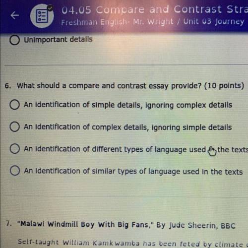 What should a compare and contrast essay provide? (Just use number 6)