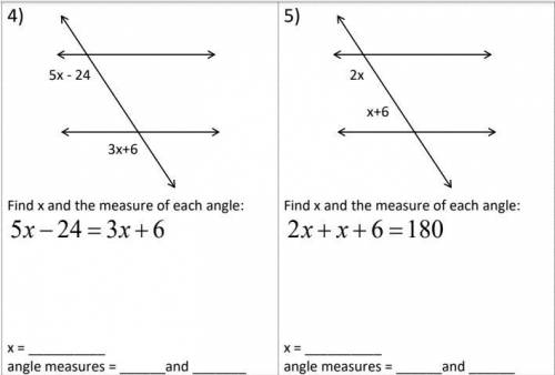 EXTRA POINTS- find the value of x and the measure of each angle