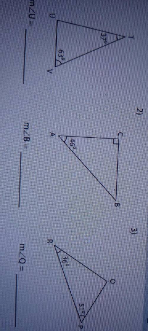 (picture is sideways)

what is the measurement of angle Uwhat is the measurement of angle Bwhat is