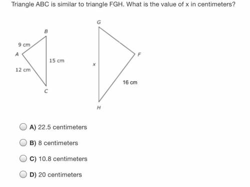 Triangle ABC is similar to triangle FGH. What is the value of x in centimeters?