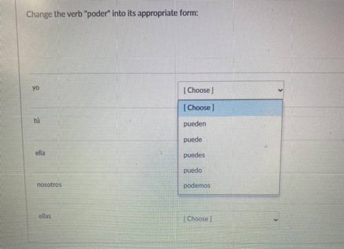 Change the verb “poder” into it’s appropriate form: