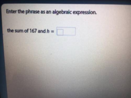 Enter the phrase as an algebraic expression 
the sum of 167 and h =