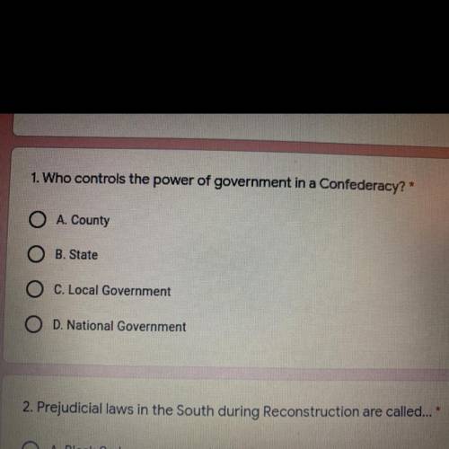 1. Who controls the power of government in a Confederacy?
