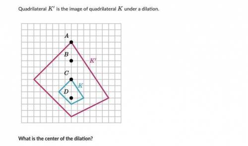 Quadrilateral K’ is the image of quadrilateral K under a dilation. What is the center of the dilati