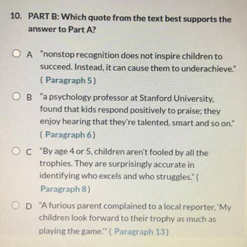 Which quote from the text supports the answer to part A