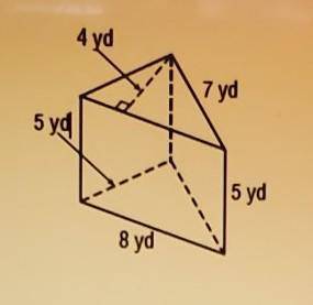 What is the total surface area of the triangular prism in square yards?

a. 132 ydsb. 100 ydsc. 16
