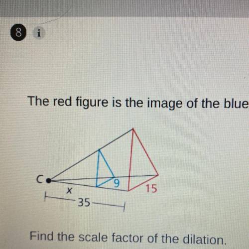 The red figure is the image of the blue figure after a dilation with center C.

Find the scale fac