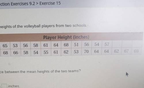 the table shows the height of the volleyball players from two schools what is the difference of the