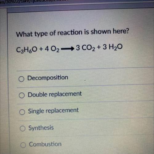 What type of reaction is shown here?
C3H2O + 4023 CO2 + 3 H2O