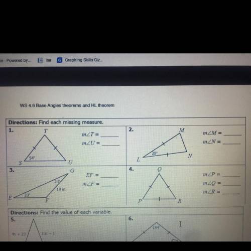 Bases angles theorems and HL theorems 
PLEASE HELP