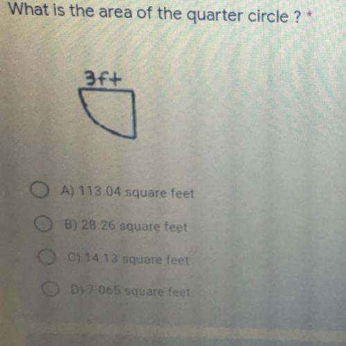 What is the area of the quarter circle ? *
20 point
3f+