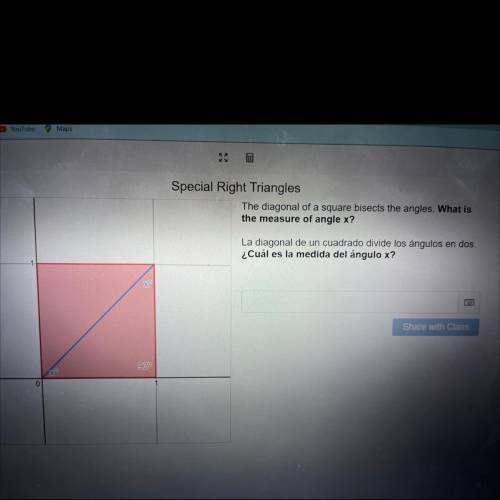 Special Right Triangles

The diagonal of a square bisects the angles. What is
the measure of angle