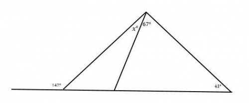 Find the value of x using the exterior angle property in the figure below (label the diagram