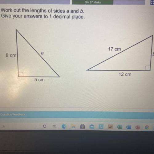 Work out the lengths of sides a and b.

Give your answers to 1 decimal place.
b)
b
17 cm
a
b
8 cm