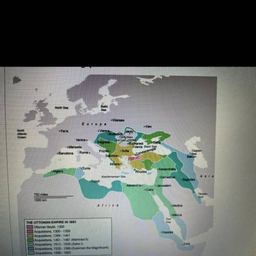 Use the map below showing the extent of the Ottoman Empire in the 17th century to

answer the foll