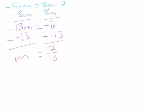 What solution is -5m=8m-2