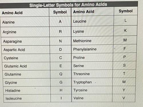 Use the table to find the single-letter symbol for each amino acid in the sequence

from Step 2. T