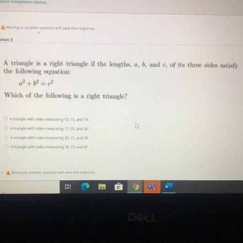 i will give brainliest to first correct answer!!. a triangle is a right triangle if the lengths, A,