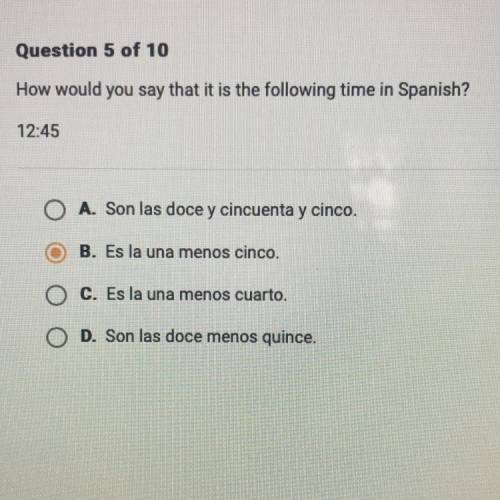 How would you say that it is the following time in spanish? 12:45