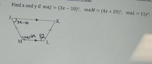 Can u plz find measure angle J and x and y​