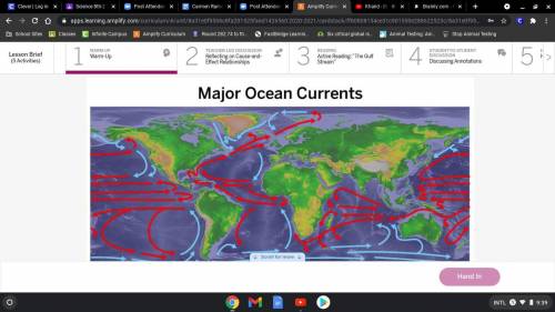 The map shows the movement pattern for major ocean currents. What ideas do you have about what migh