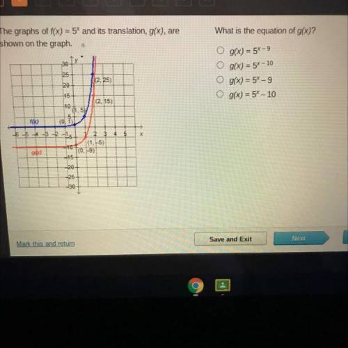 What is the equation of g(x)?

The graphs of f(x) = 5% and its translation, g(x), are
shown on the