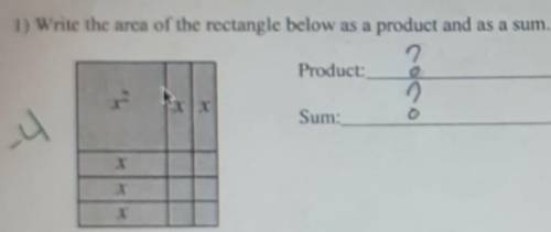 1) Write the area of the rectangle below as a product and as a a sum​